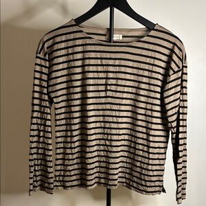 Madewell Tan and Black Striped Tee